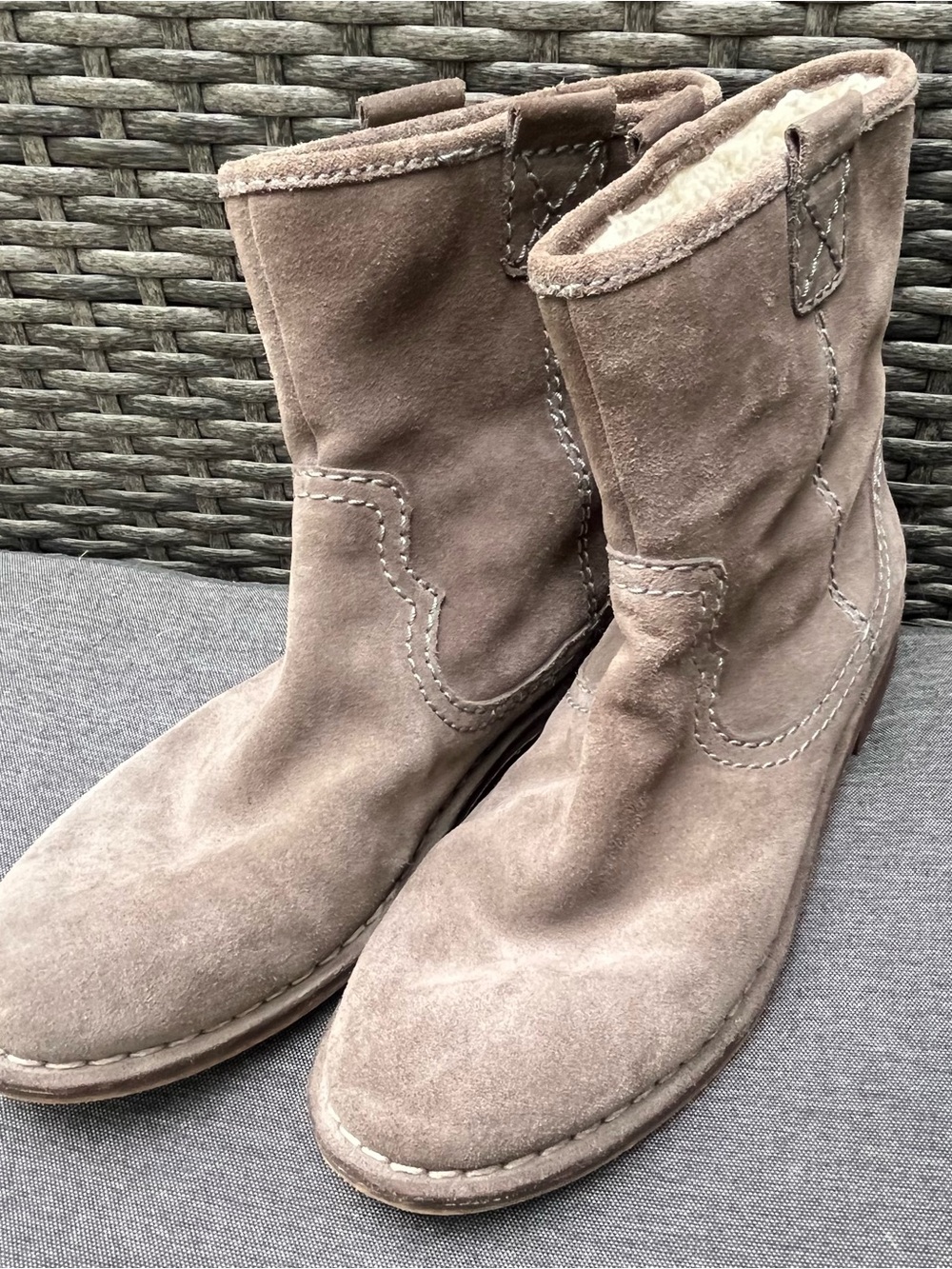 Clark’s Suede & Shearling Ankle Boots in Taupe
